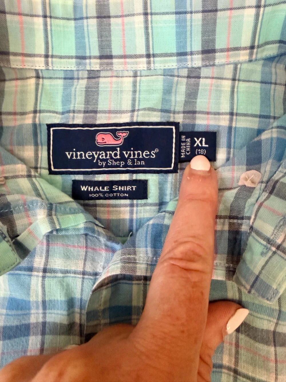 Vineyard Vines Boys XL 18 Whale Shirt Blue Plaid Button Down Cotton Preppy